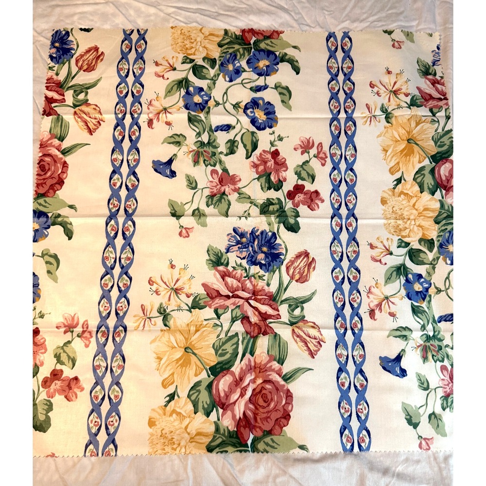 Vintage Violets Pansies Roses Fabric flowers upholstery 26" x 26" floral stripes